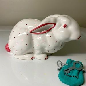 Tiffany & Co. bunny rabbit bank in white & pink.